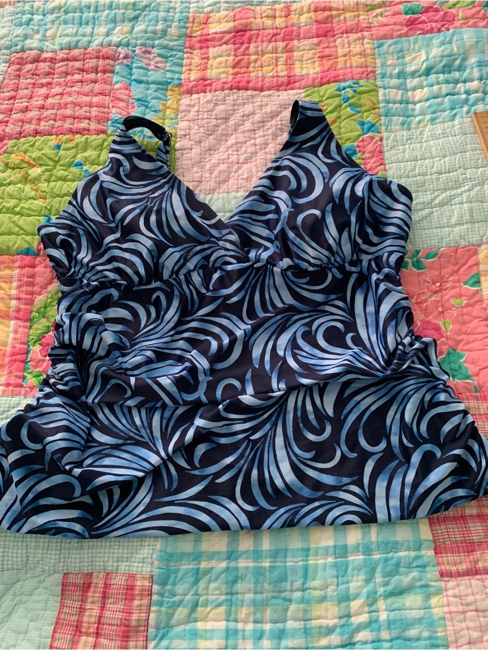 Avenue Swim Blue Swirl Tankini Top 26W